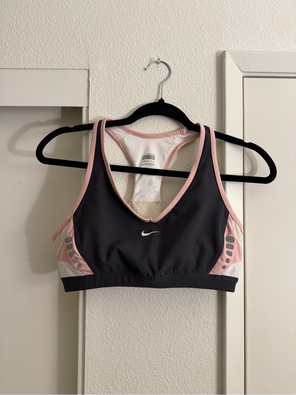 Nike Black Sports Bra with Pink Trim and White Accents